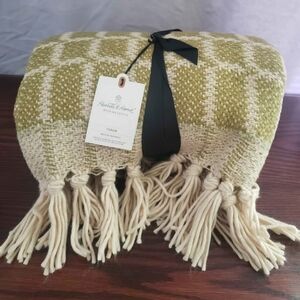 Hearth & Hand Olive Green & Cream Woven Throw with Tassel Detail